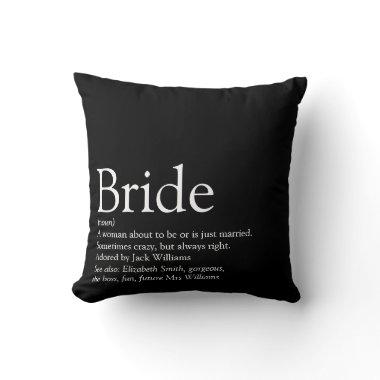 Bride Definition Bridal Shower Black And White Throw Pillow