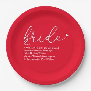 Bride Definition  Chic Script Red Paper Plates