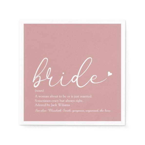Bride Definition, Bridal Shower Girly Pink Script Napkins
