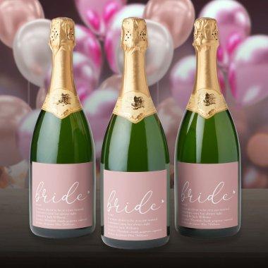 Bride Definition  Girly Pink Script Sparkling Wine Label
