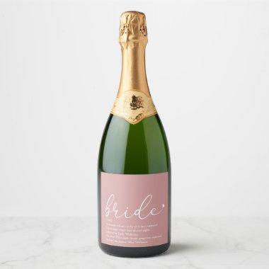 Bride Definition, Bridal Shower Girly Pink Script Sparkling Wine Label