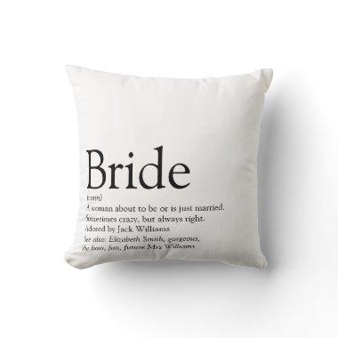 Bride Definition Bridal Shower Modern Typographic Throw Pillow