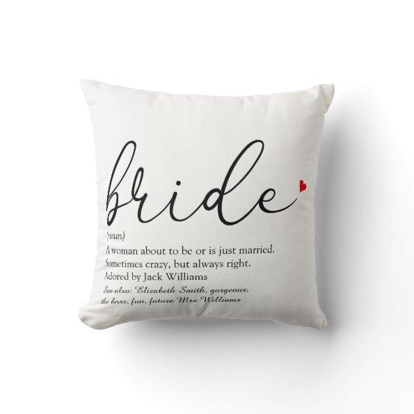 Bride Definition, Bridal Shower Script Love Hearts Throw Pillow