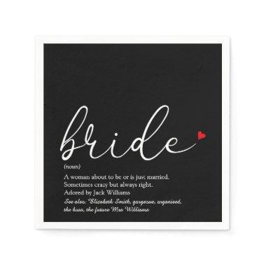 Bride Definition, Bridal Shower Script Red Heart Napkins