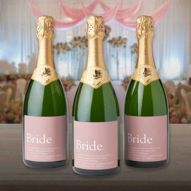 Bride Definition Bridal Shower Wedding Dusty Rose Sparkling Wine Label