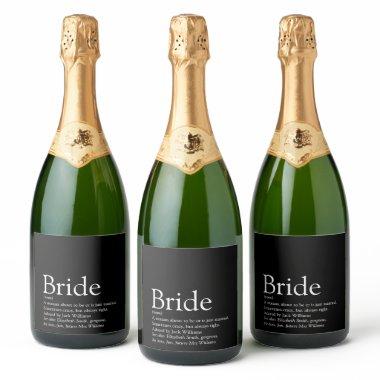 Bride Definition, Bridal Shower, Wedding Sparkling Wine Label