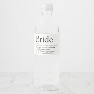 Bride Definition, Bridal Shower, Wedding Water Bottle Label