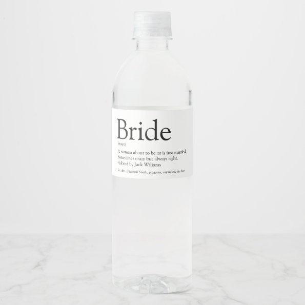 Bride Definition, Bridal Shower, Wedding Water Bottle Label