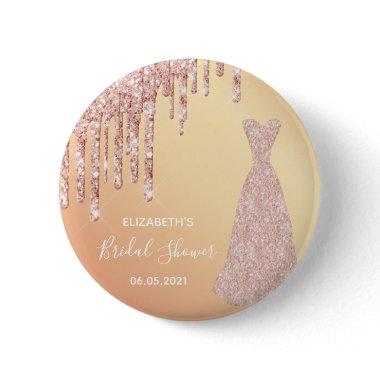Bride dress  rose gold glitter drips Button