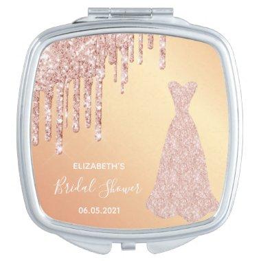 Bride dress Bridal Shower rose gold glitter drips Compact Mirror