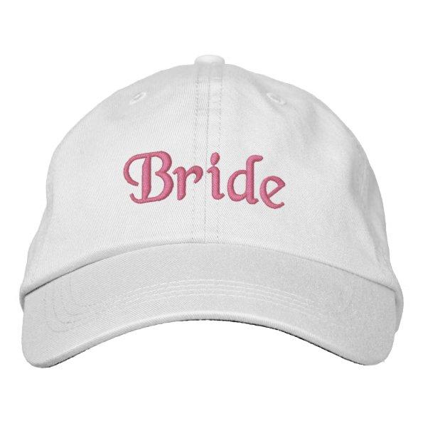 Bride Embroidered Hat : white with pink lettering