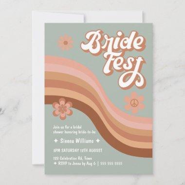 Bride Fest Groovy Retro Daisy Bridal Shower Sage Invitations