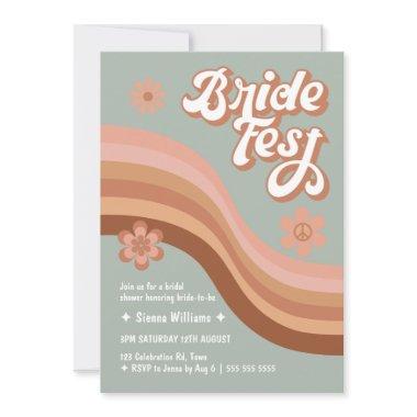 Bride Fest Groovy Retro Daisy Bridal Shower Sage Invitations