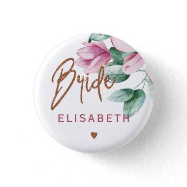 Bride floral pink copper typography bridal shower button