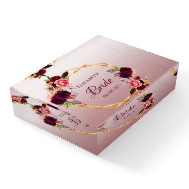 Bride florals geometric cinnamon rose burgundy paperweight