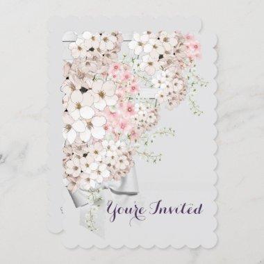 BRIDE Flowers & Lattice Gray & Pink Shower Party Invitations