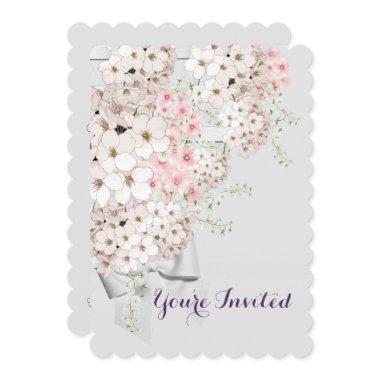 BRIDE Flowers & Lattice Gray & Pink Shower Party Invitations