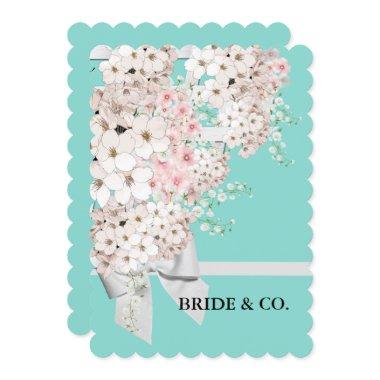 BRIDE Flowers & Lattice Teal Blue Shower Party Invitations