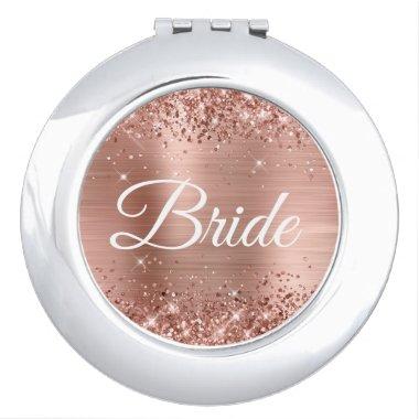 Bride Glittery Rose Gold Foil Compact Mirror