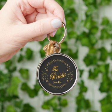 Bride Gold Black Wedding Elegant Personalize Keychain