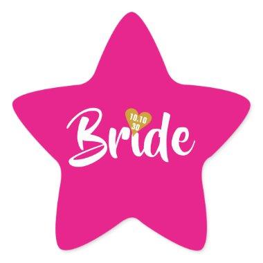 Bride Gold Date Heart Personalised Star Sticker