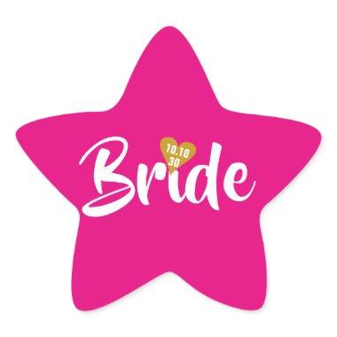 Bride Gold Date Heart Personalised Star Sticker