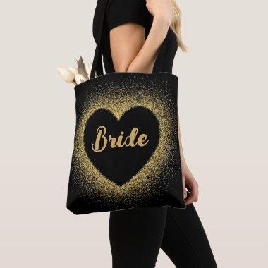 Bride Gold Heart Glitter Elegant Script Wedding Tote Bag