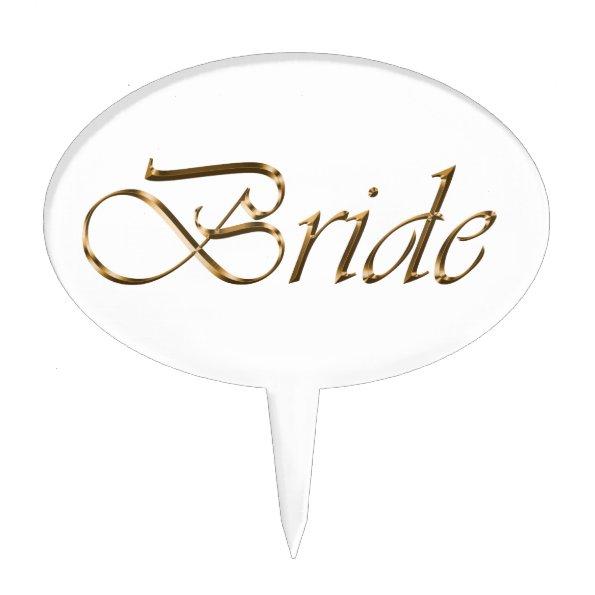 Bride, gold script elegant chic bridal shower cake topper