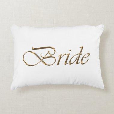 Bride, gold script elegant chic white accent pillow