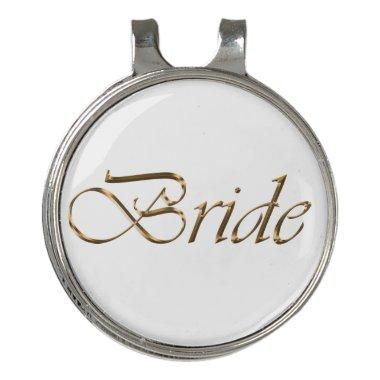 Bride, gold script elegant chic white golf hat clip