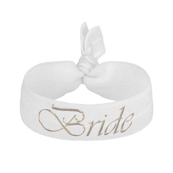 Bride, gold script elegant chic white wedding elastic hair tie