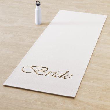 Bride, gold script elegant chic white wedding yoga mat