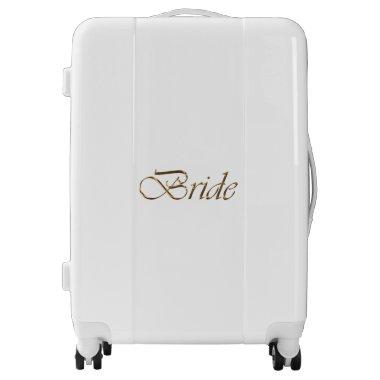Bride gold script typography elegant chic wedding luggage
