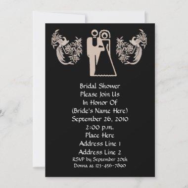 Bride Groom Doves Black Bridal Shower Invite