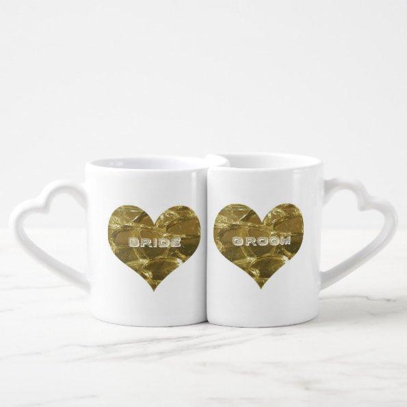 Bride Groom Gold Heart Bridal Wedding Love Couple Coffee Mug Set