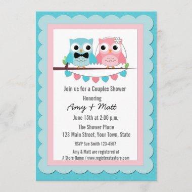 Bride, Groom Owls Couple Shower Invitations