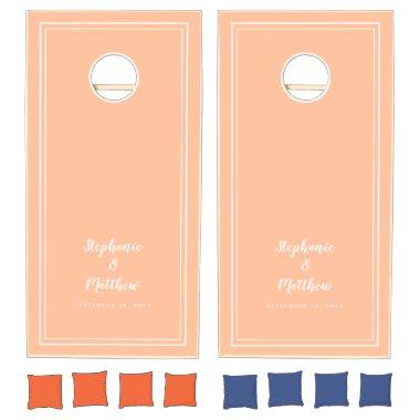 Bride & Groom Peach White Wedding Engagement Party Cornhole Set