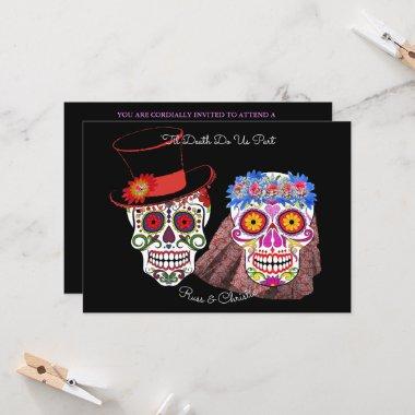 Bride & Groom Sugar Skulls Til Death Do Us Party Invitations