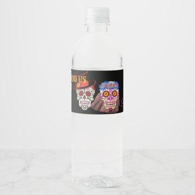 Bride & Groom Sugar Skulls TIl Death Do Us Party Water Bottle Label