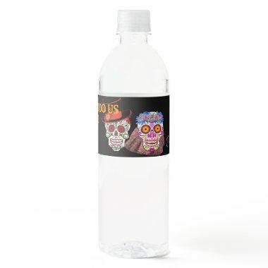 Bride & Groom Sugar Skulls TIl Death Do Us Party Water Bottle Label