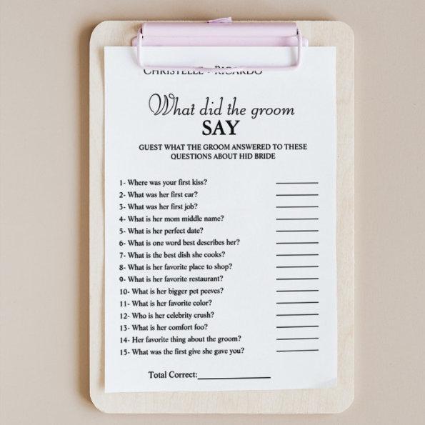Bride & groom trivia  game