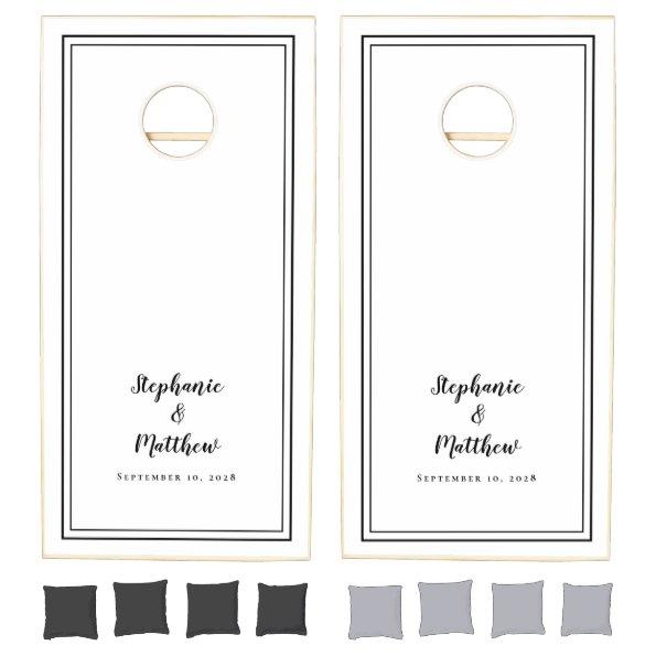 Bride & Groom Wedding Engagement Party Black White Cornhole Set
