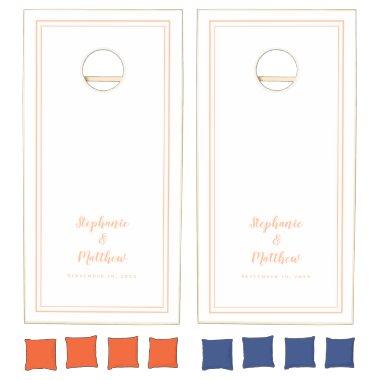 Bride & Groom Wedding Engagement Party Peach White Cornhole Set