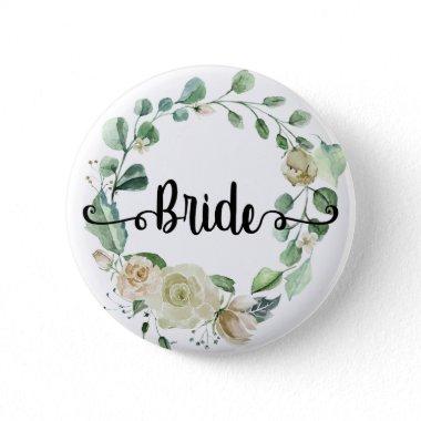 Bride Hand lettering chic calligraphy rose wreath Button