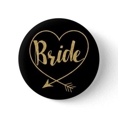 Bride | Heart Golden and Black Pinback Button