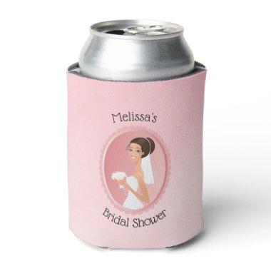 Bride in a Veil Holding Flowers Bridal Shower Can Cooler