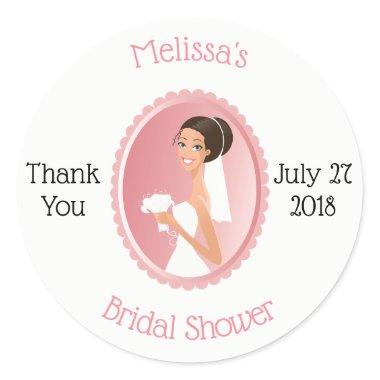 Bride in a Veil with Bouquet Bridal Shower Thanks Classic Round Sticker