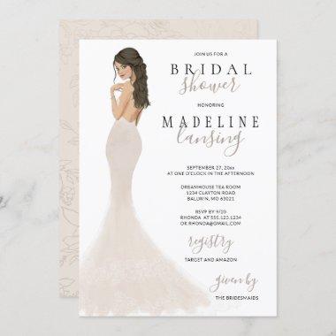 Bride in Champagne Lace Gown Bridal Shower Invitat Invitations