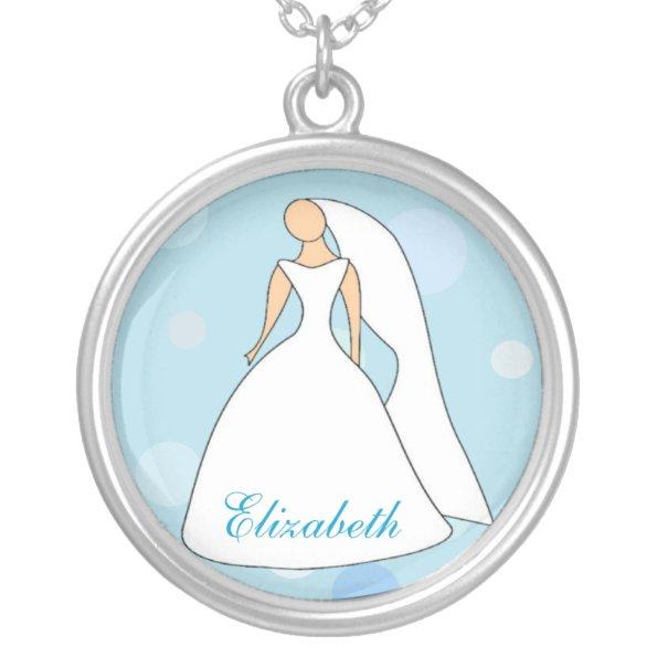 Bride in Gown Blue Polka Dot Personalized Necklace
