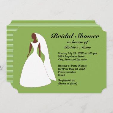 Bride in Gown Greenery Stripe Bridal Shower Invite